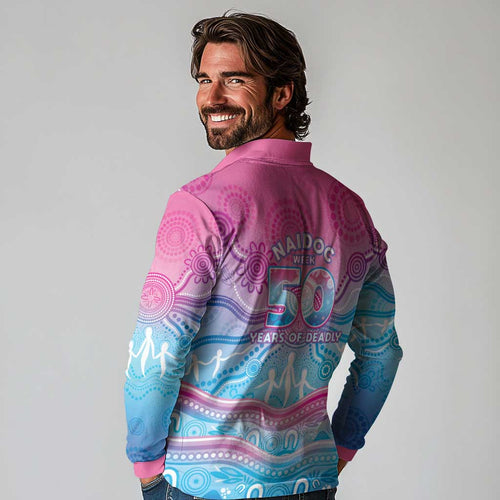 NAIDOC Week 50 Years Deadly Long Sleeve Polo Shirt Aboriginal Dreamtime