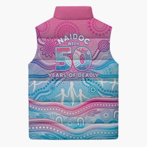 NAIDOC Week 50 Years Deadly Sleeveless Puffer Jacket Aboriginal Dreamtime