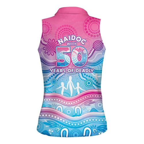 NAIDOC Week 50 Years Deadly Women Sleeveless Polo Shirt Aboriginal Dreamtime