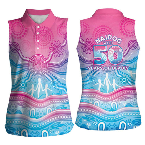 NAIDOC Week 50 Years Deadly Women Sleeveless Polo Shirt Aboriginal Dreamtime