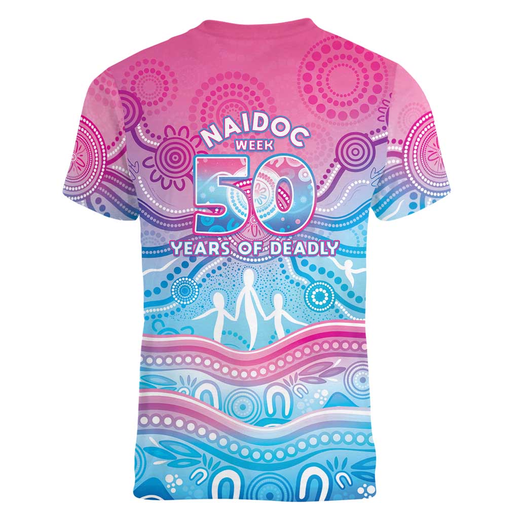 NAIDOC Week 50 Years Deadly Women V-Neck T-Shirt Aboriginal Dreamtime