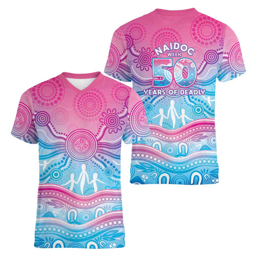 NAIDOC Week 50 Years Deadly Women V-Neck T-Shirt Aboriginal Dreamtime