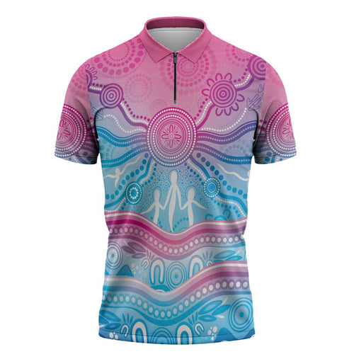 NAIDOC Week 50 Years Deadly Zipper Polo Shirt Aboriginal Dreamtime