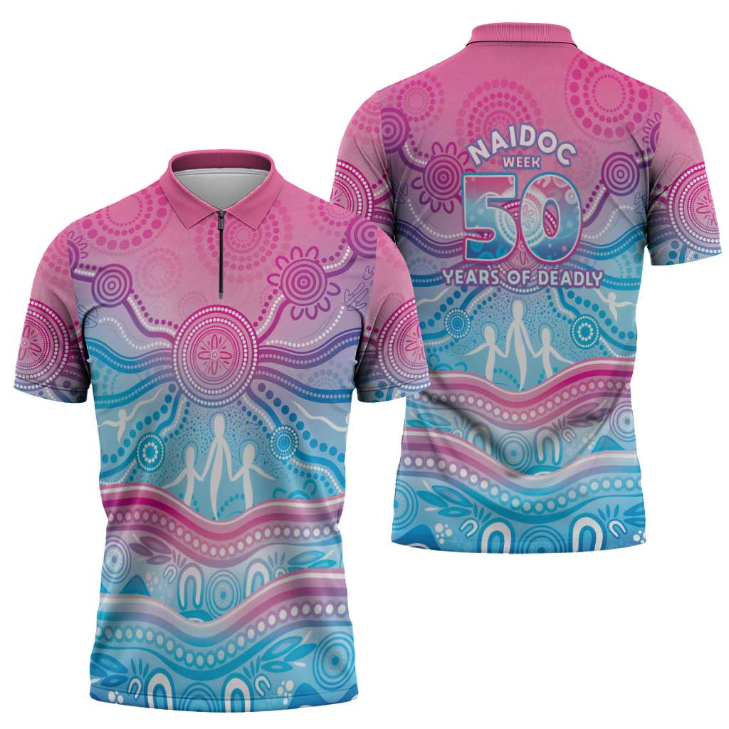 NAIDOC Week 50 Years Deadly Zipper Polo Shirt Aboriginal Dreamtime