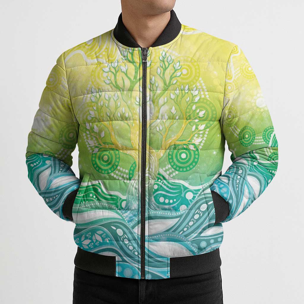 Australia NAIDOC Week Bomber Puffer Jacket Eternal Spirit Tree Pastel Gradient