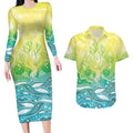 Australia NAIDOC Week Couples Matching Long Sleeve Bodycon Dress and Hawaiian Shirt Eternal Spirit Tree Pastel Gradient