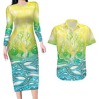 Australia NAIDOC Week Couples Matching Long Sleeve Bodycon Dress and Hawaiian Shirt Eternal Spirit Tree Pastel Gradient
