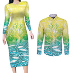 Australia NAIDOC Week Couples Matching Long Sleeve Bodycon Dress and Long Sleeve Button Shirt Eternal Spirit Tree Pastel Gradient
