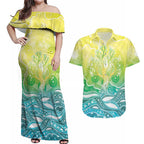 Australia NAIDOC Week Couples Matching Off Shoulder Maxi Dress and Hawaiian Shirt Eternal Spirit Tree Pastel Gradient