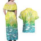 Australia NAIDOC Week Couples Matching Off Shoulder Maxi Dress and Hawaiian Shirt Eternal Spirit Tree Pastel Gradient