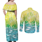 Australia NAIDOC Week Couples Matching Off Shoulder Maxi Dress and Long Sleeve Button Shirt Eternal Spirit Tree Pastel Gradient