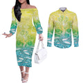 Australia NAIDOC Week Couples Matching Off The Shoulder Long Sleeve Dress and Long Sleeve Button Shirt Eternal Spirit Tree Pastel Gradient