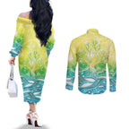 Australia NAIDOC Week Couples Matching Off The Shoulder Long Sleeve Dress and Long Sleeve Button Shirt Eternal Spirit Tree Pastel Gradient
