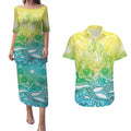 Australia NAIDOC Week Couples Matching Puletasi and Hawaiian Shirt Eternal Spirit Tree Pastel Gradient