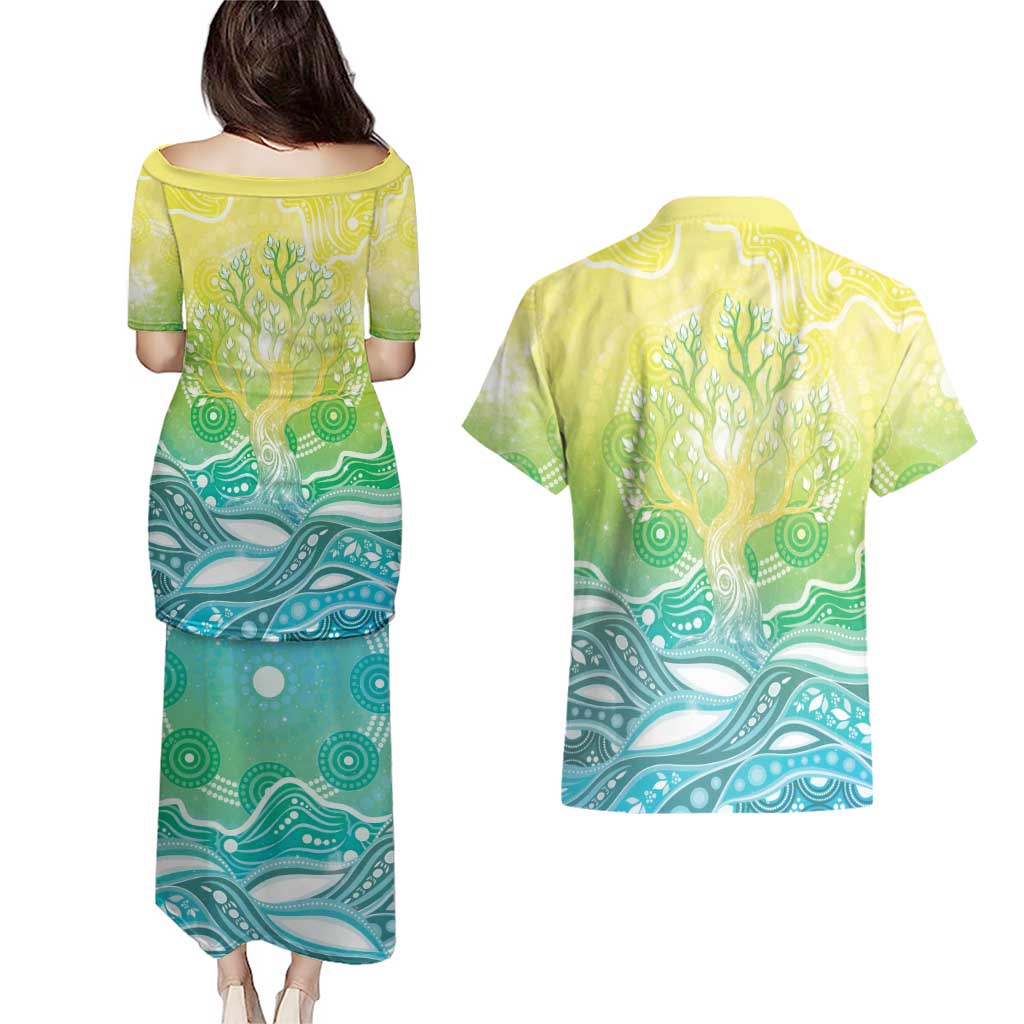 Australia NAIDOC Week Couples Matching Puletasi and Hawaiian Shirt Eternal Spirit Tree Pastel Gradient