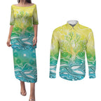 Australia NAIDOC Week Couples Matching Puletasi and Long Sleeve Button Shirt Eternal Spirit Tree Pastel Gradient