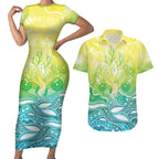 Australia NAIDOC Week Couples Matching Short Sleeve Bodycon Dress and Hawaiian Shirt Eternal Spirit Tree Pastel Gradient