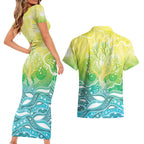 Australia NAIDOC Week Couples Matching Short Sleeve Bodycon Dress and Hawaiian Shirt Eternal Spirit Tree Pastel Gradient