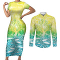 Australia NAIDOC Week Couples Matching Short Sleeve Bodycon Dress and Long Sleeve Button Shirt Eternal Spirit Tree Pastel Gradient