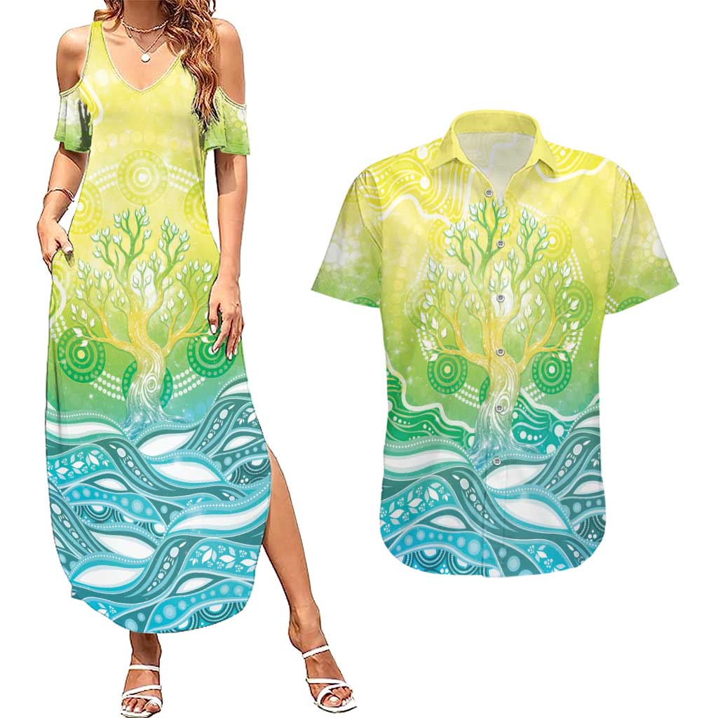 Australia NAIDOC Week Couples Matching Summer Maxi Dress and Hawaiian Shirt Eternal Spirit Tree Pastel Gradient