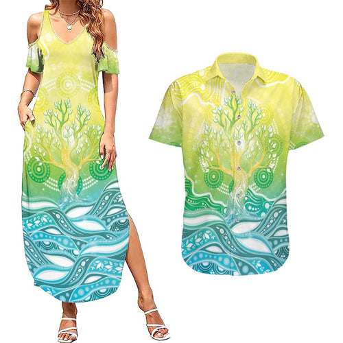 Australia NAIDOC Week Couples Matching Summer Maxi Dress and Hawaiian Shirt Eternal Spirit Tree Pastel Gradient