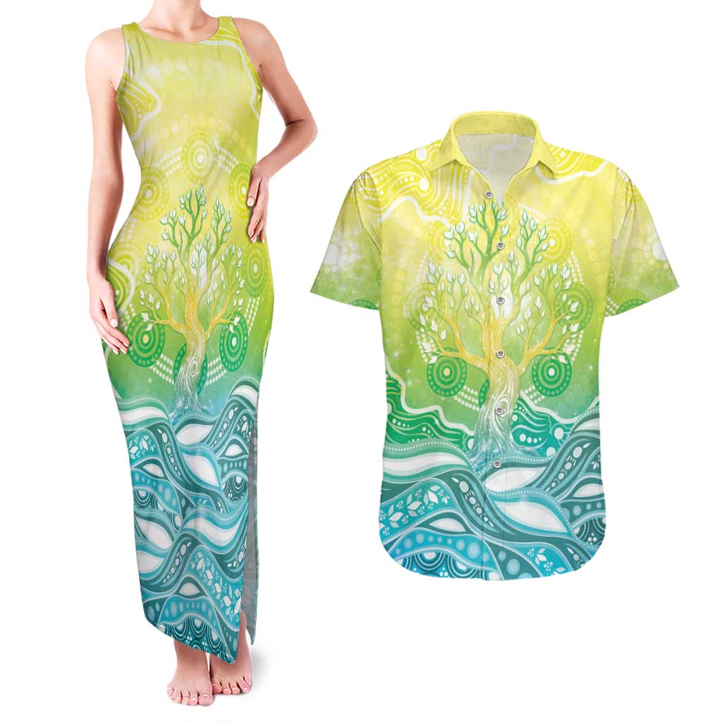 Australia NAIDOC Week Couples Matching Tank Maxi Dress and Hawaiian Shirt Eternal Spirit Tree Pastel Gradient