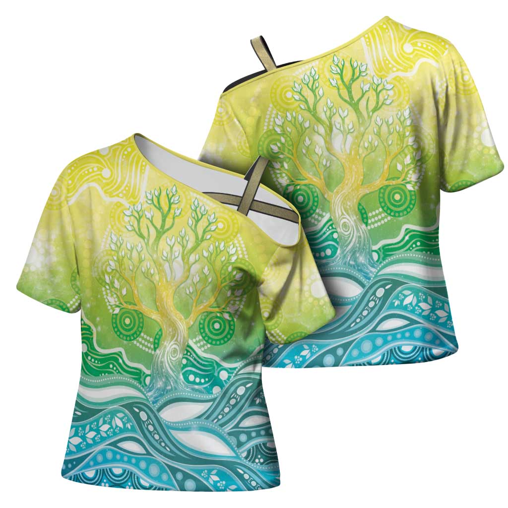 Australia NAIDOC Week Cross Shoulder Shirt Eternal Spirit Tree Pastel Gradient