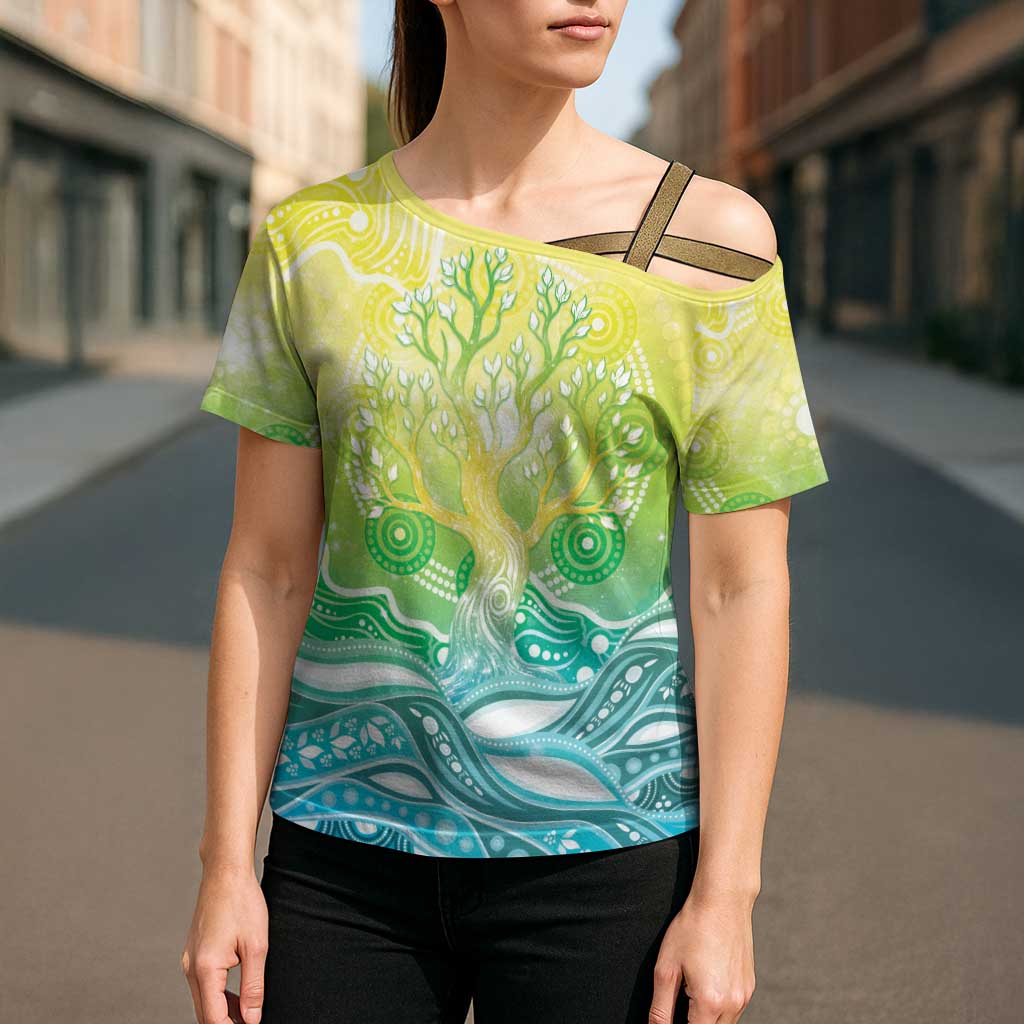 Australia NAIDOC Week Cross Shoulder Shirt Eternal Spirit Tree Pastel Gradient
