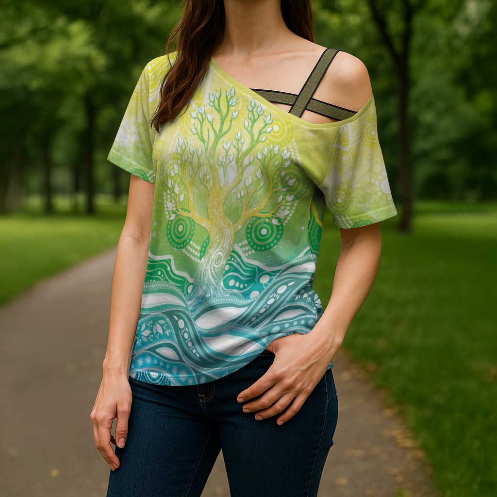 Australia NAIDOC Week Cross Shoulder Shirt Eternal Spirit Tree Pastel Gradient