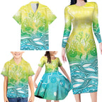 Australia NAIDOC Week Family Matching Long Sleeve Bodycon Dress and Hawaiian Shirt Eternal Spirit Tree Pastel Gradient