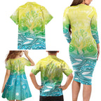 Australia NAIDOC Week Family Matching Long Sleeve Bodycon Dress and Hawaiian Shirt Eternal Spirit Tree Pastel Gradient