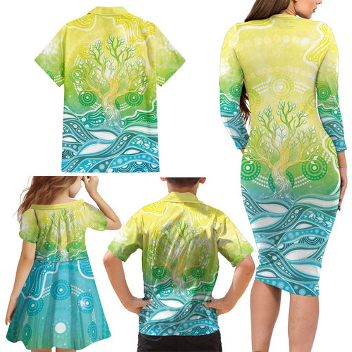 Australia NAIDOC Week Family Matching Long Sleeve Bodycon Dress and Hawaiian Shirt Eternal Spirit Tree Pastel Gradient