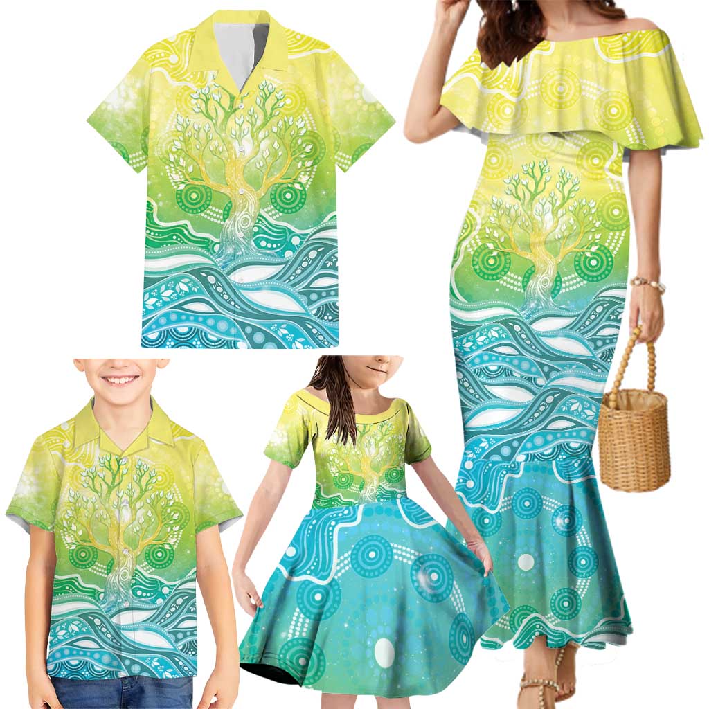 Australia NAIDOC Week Family Matching Mermaid Dress and Hawaiian Shirt Eternal Spirit Tree Pastel Gradient