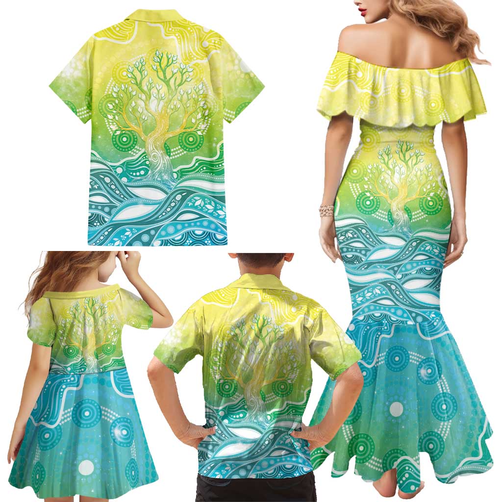 Australia NAIDOC Week Family Matching Mermaid Dress and Hawaiian Shirt Eternal Spirit Tree Pastel Gradient