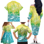 Australia NAIDOC Week Family Matching Off The Shoulder Long Sleeve Dress and Hawaiian Shirt Eternal Spirit Tree Pastel Gradient