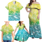 Australia NAIDOC Week Family Matching Off Shoulder Maxi Dress and Hawaiian Shirt Eternal Spirit Tree Pastel Gradient