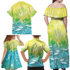 Australia NAIDOC Week Family Matching Off Shoulder Maxi Dress and Hawaiian Shirt Eternal Spirit Tree Pastel Gradient