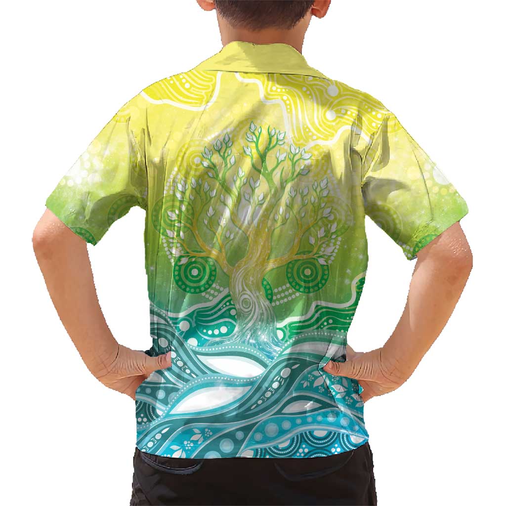 Australia NAIDOC Week Family Matching Off Shoulder Short Dress and Hawaiian Shirt Eternal Spirit Tree Pastel Gradient