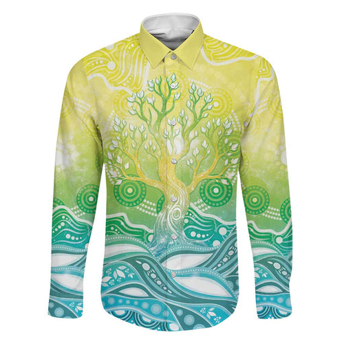 Australia NAIDOC Week Family Matching Off Shoulder Short Dress and Hawaiian Shirt Eternal Spirit Tree Pastel Gradient