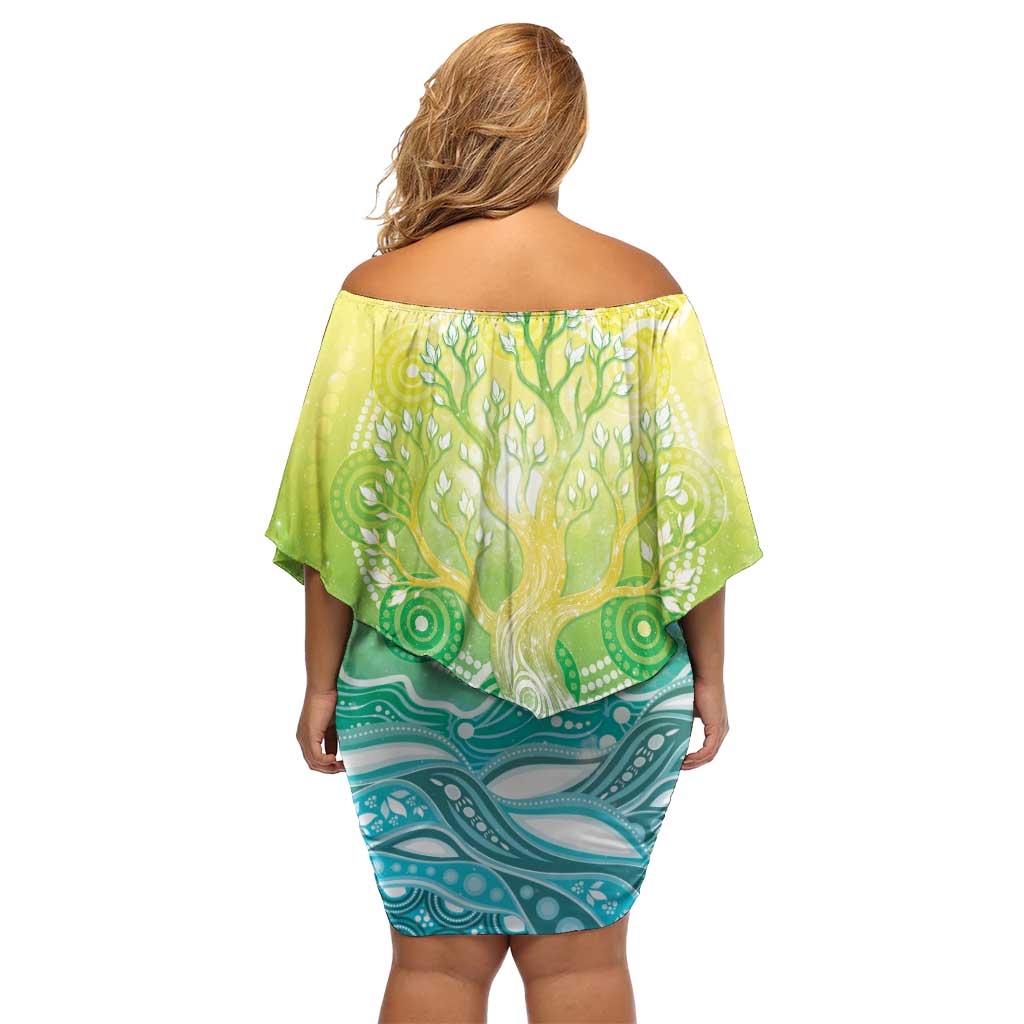 Australia NAIDOC Week Family Matching Off Shoulder Short Dress and Hawaiian Shirt Eternal Spirit Tree Pastel Gradient