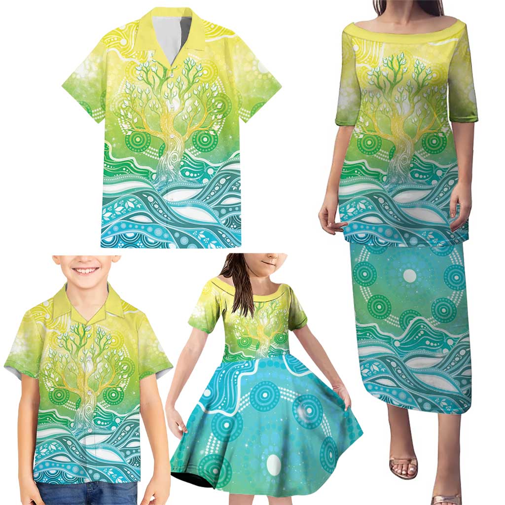 Australia NAIDOC Week Family Matching Puletasi and Hawaiian Shirt Eternal Spirit Tree Pastel Gradient