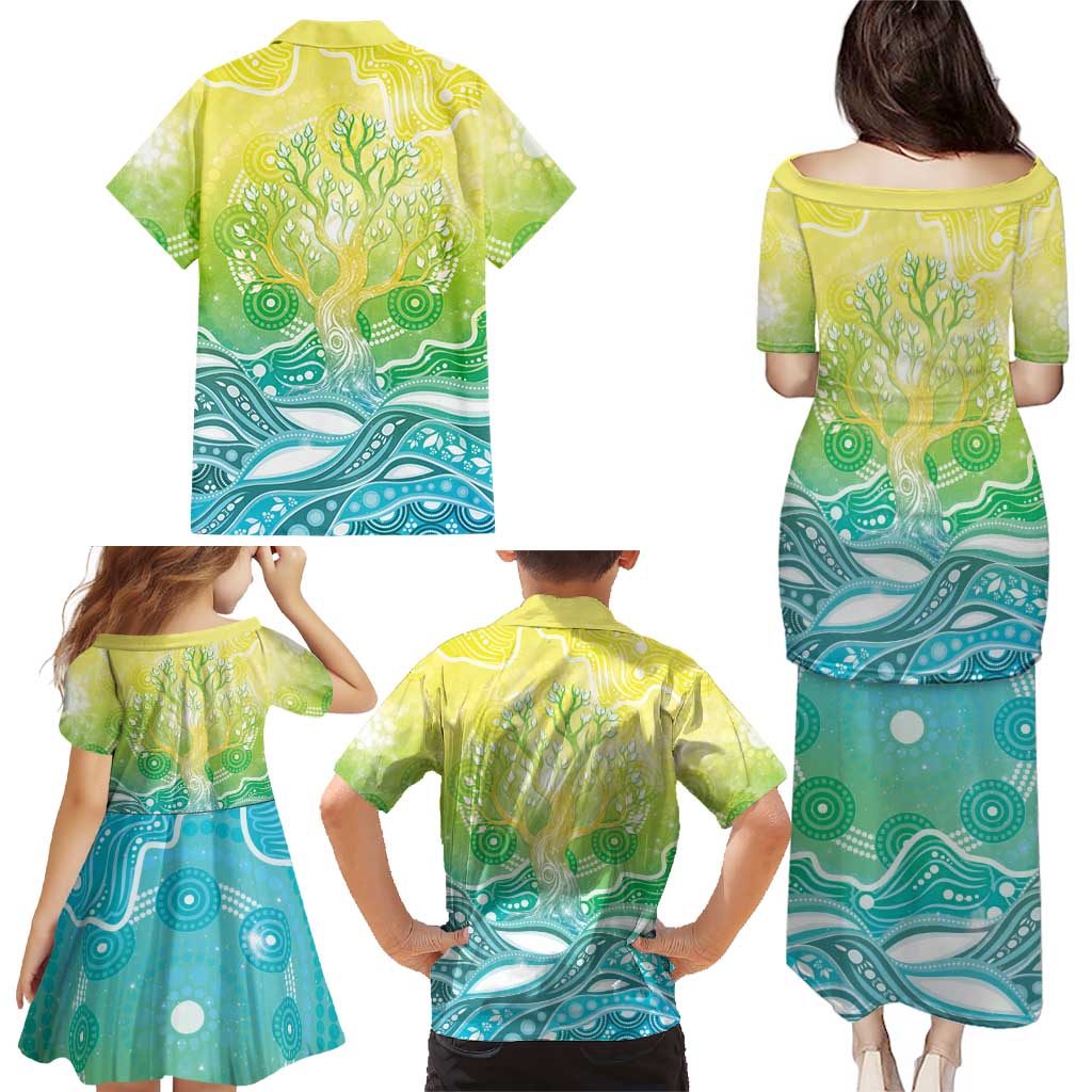 Australia NAIDOC Week Family Matching Puletasi and Hawaiian Shirt Eternal Spirit Tree Pastel Gradient
