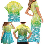 Australia NAIDOC Week Family Matching Short Sleeve Bodycon Dress and Hawaiian Shirt Eternal Spirit Tree Pastel Gradient