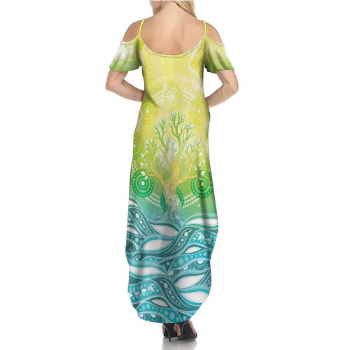 Australia NAIDOC Week Family Matching Summer Maxi Dress and Hawaiian Shirt Eternal Spirit Tree Pastel Gradient