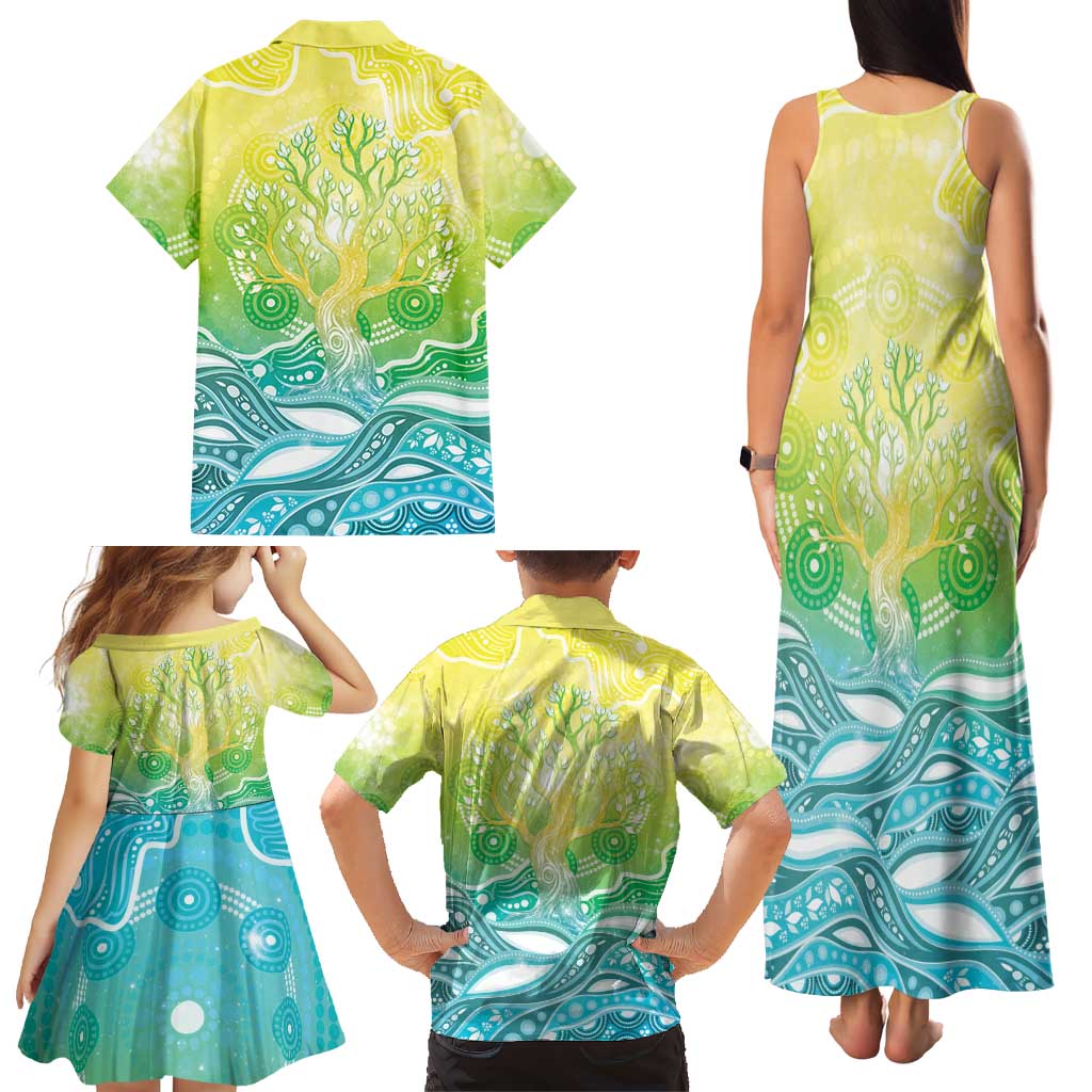 Australia NAIDOC Week Family Matching Tank Maxi Dress and Hawaiian Shirt Eternal Spirit Tree Pastel Gradient