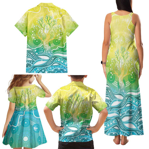 Australia NAIDOC Week Family Matching Tank Maxi Dress and Hawaiian Shirt Eternal Spirit Tree Pastel Gradient