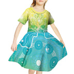 Australia NAIDOC Week Kid Short Sleeve Dress Eternal Spirit Tree Pastel Gradient