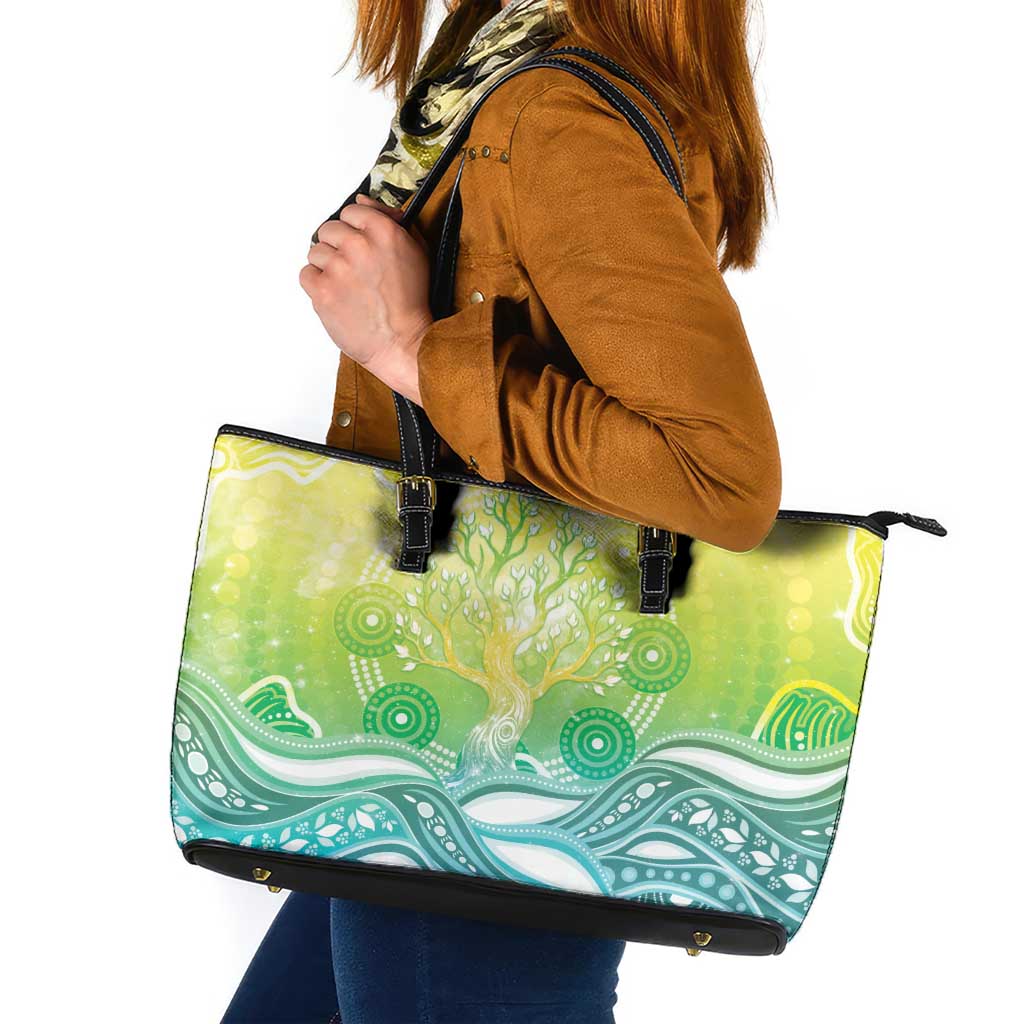 Australia NAIDOC Week Leather Tote Bag Eternal Spirit Tree Pastel Gradient