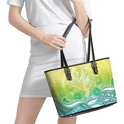 Australia NAIDOC Week Leather Tote Bag Eternal Spirit Tree Pastel Gradient