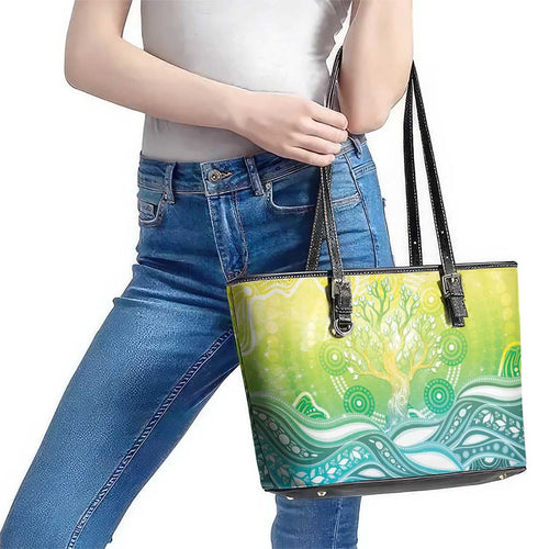 Australia NAIDOC Week Leather Tote Bag Eternal Spirit Tree Pastel Gradient